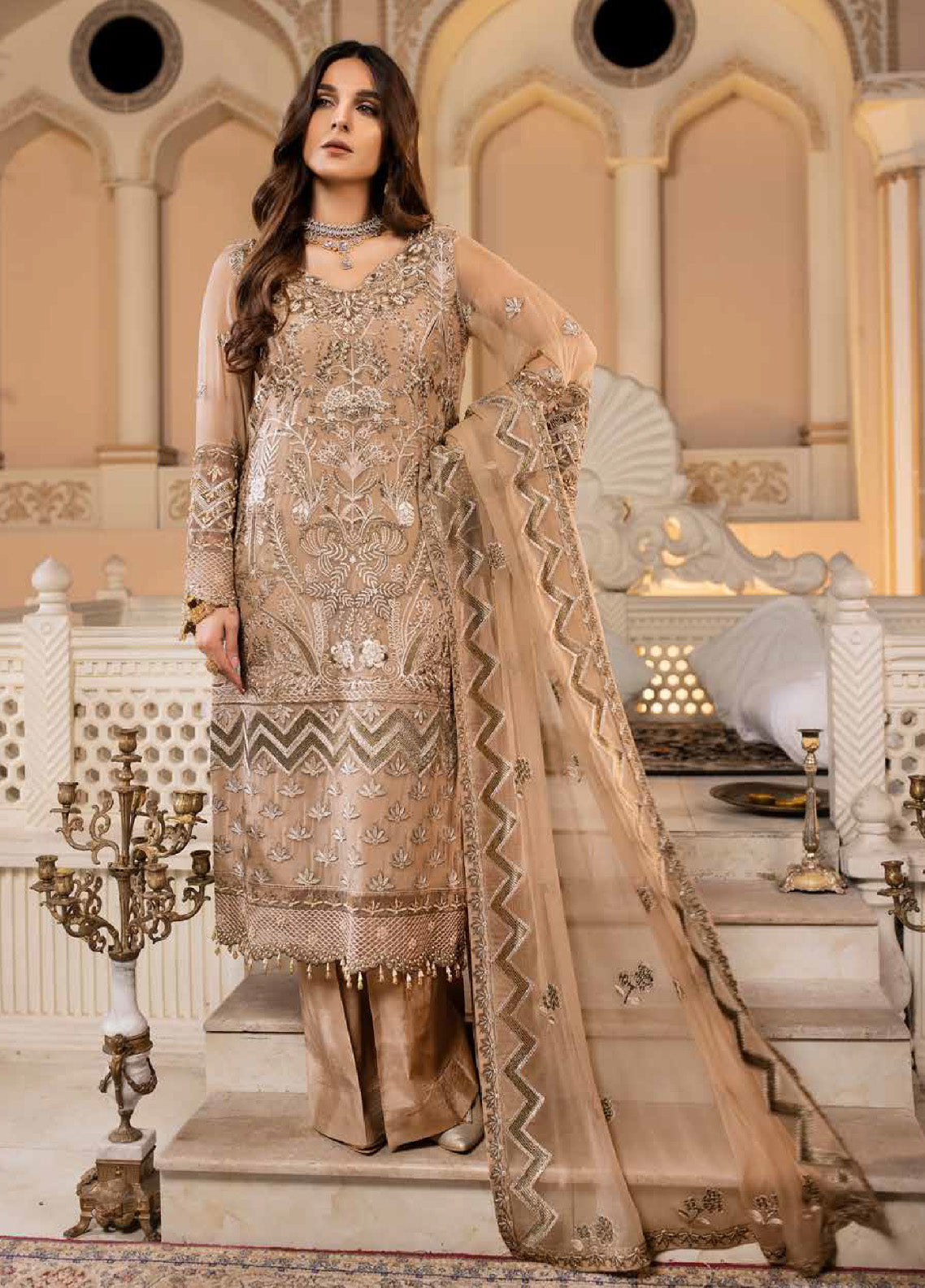 Zarsha By Fashion City Luxury Chiffon Unstitched 3 Piece Suit - FC24Z LCZ-305 GOLDEN GLAMOUR Zarsha By Fashion City Luxury Chiffon Unstitched 3 Piece Suit - FC24Z LCZ-305 GOLDEN GLAMOUR