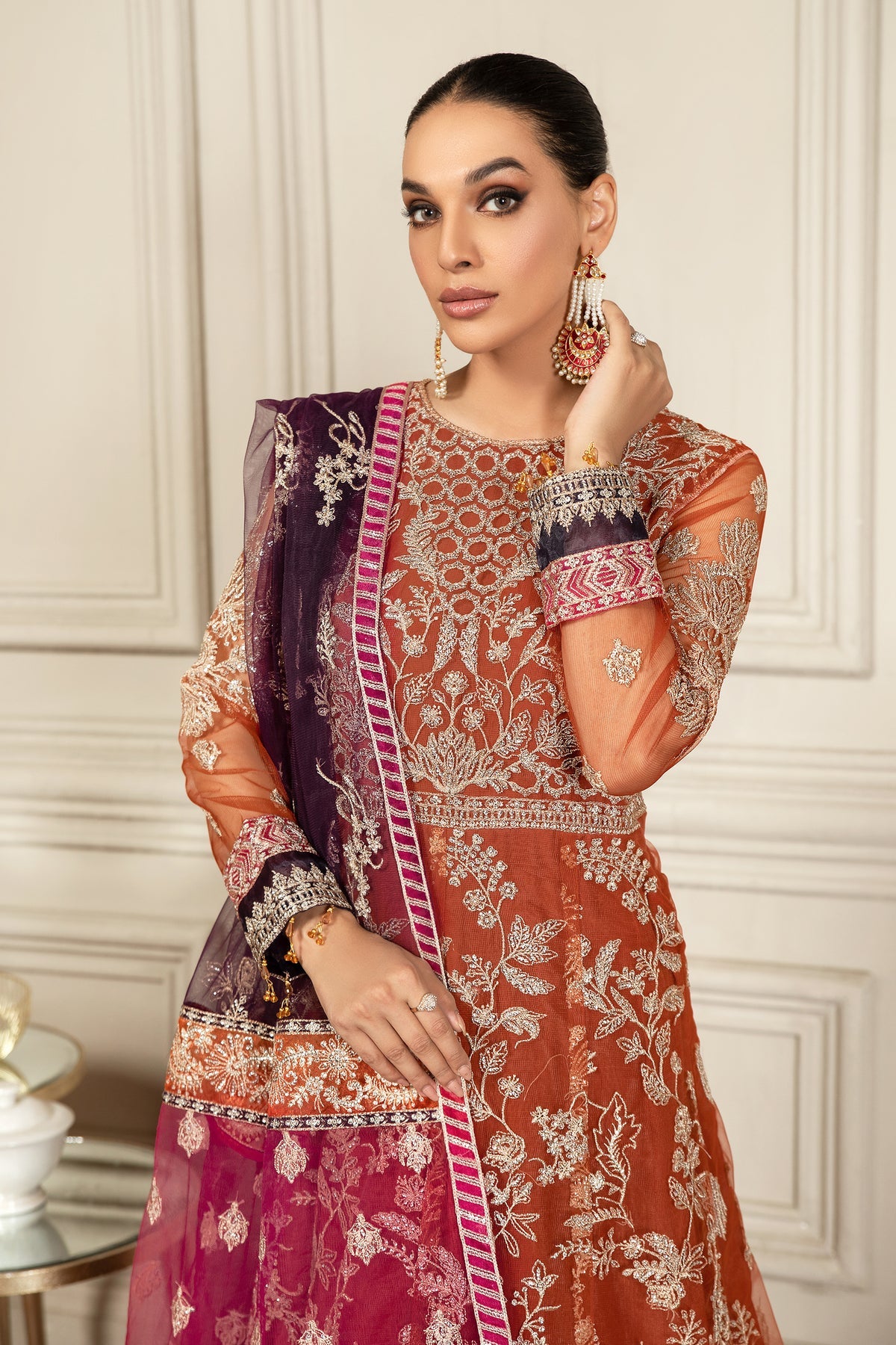 Mehroze By Zarif Embroidered Net Unstitched 3 Piece Suit - ZMF 02 AMBER Mehroze By Zarif Embroidered Net Unstitched 3 Piece Suit - ZMF 02 AMBER