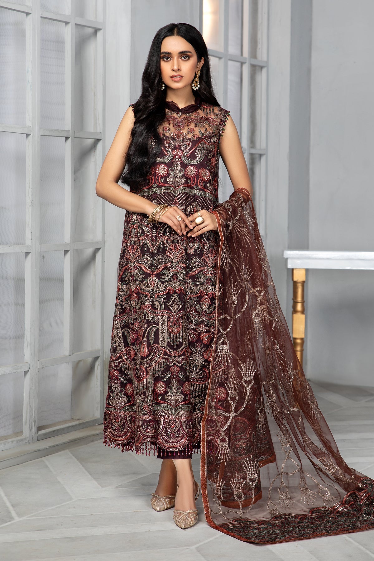 Bahaar by Zarif Embroidered Net Unstitched 3 Piece Suit - ZB 06 MOCHA Bahaar by Zarif Embroidered Net Unstitched 3 Piece Suit - ZB 06 MOCHA
