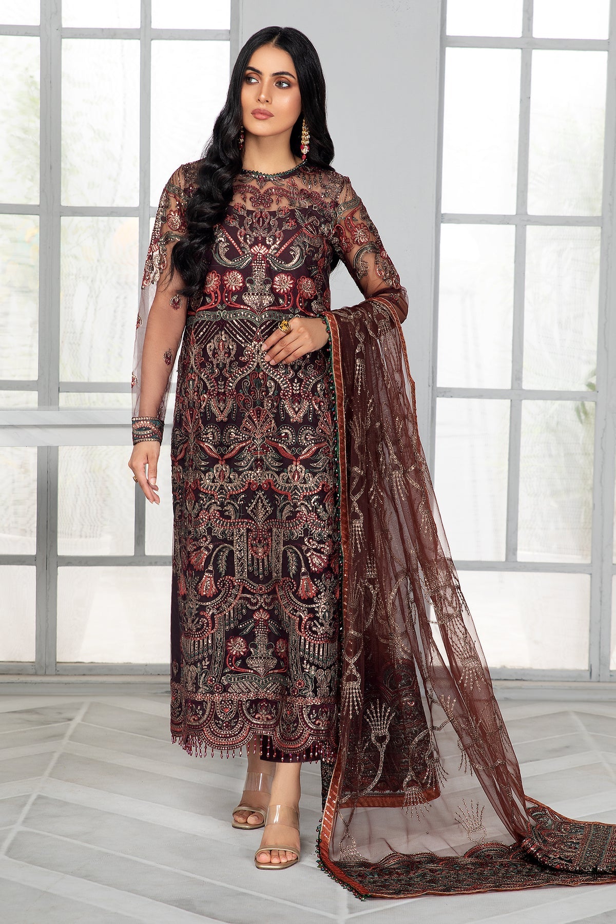 Bahaar by Zarif Embroidered Net Unstitched 3 Piece Suit - ZB 06 MOCHA Bahaar by Zarif Embroidered Net Unstitched 3 Piece Suit - ZB 06 MOCHA