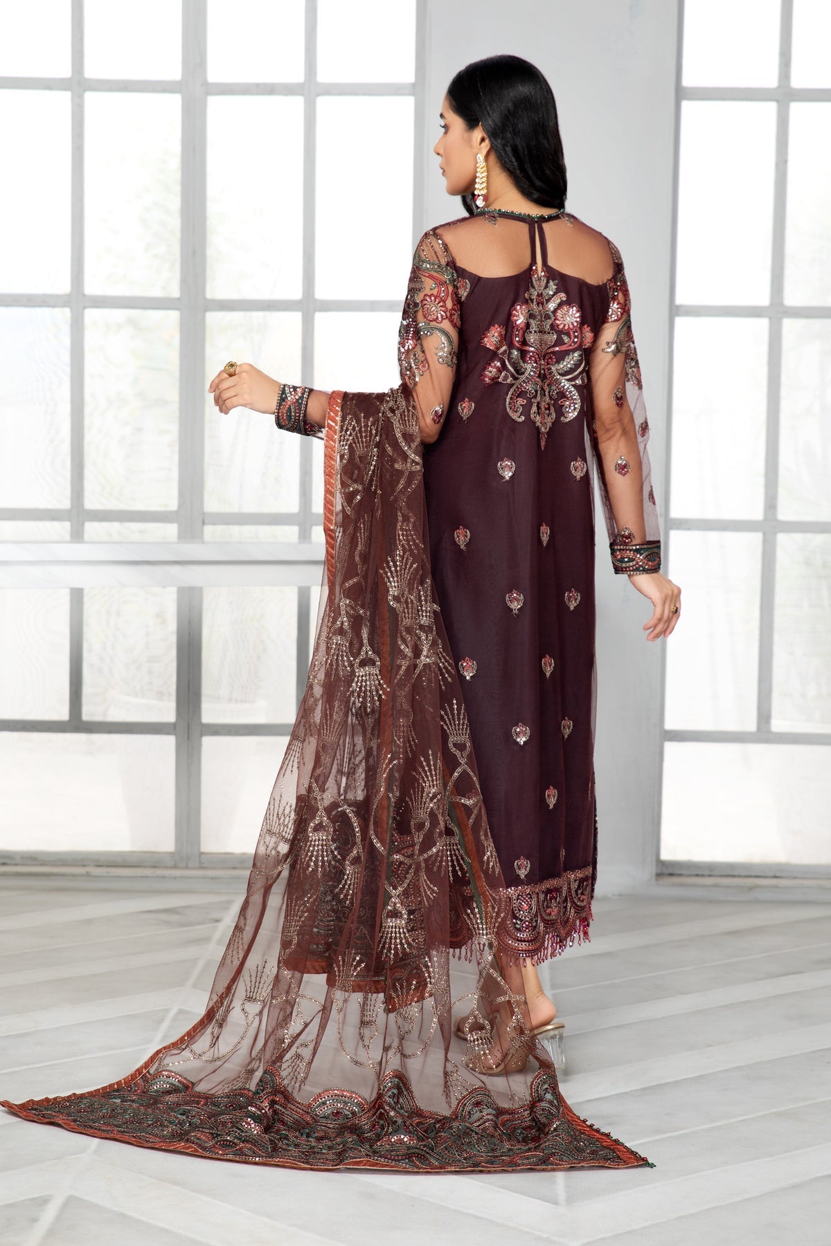 Bahaar by Zarif Embroidered Net Unstitched 3 Piece Suit - ZB 06 MOCHA Bahaar by Zarif Embroidered Net Unstitched 3 Piece Suit - ZB 06 MOCHA