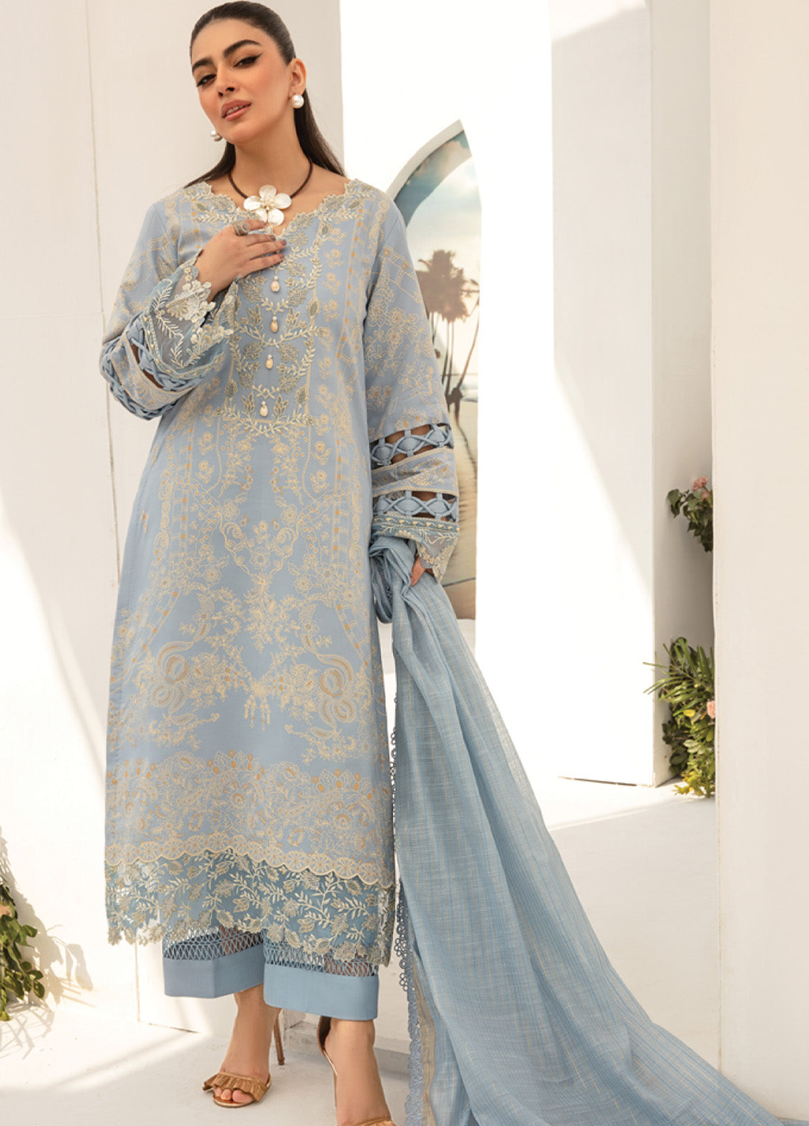Florance By Rang Rasiya Embroidered Premium Lawn 3 Piece Unstitched Suit RR24FEL D09 MELLOW Florance By Rang Rasiya Embroidered Premium Lawn 3 Piece Unstitched Suit RR24FEL D09 MELLOW
