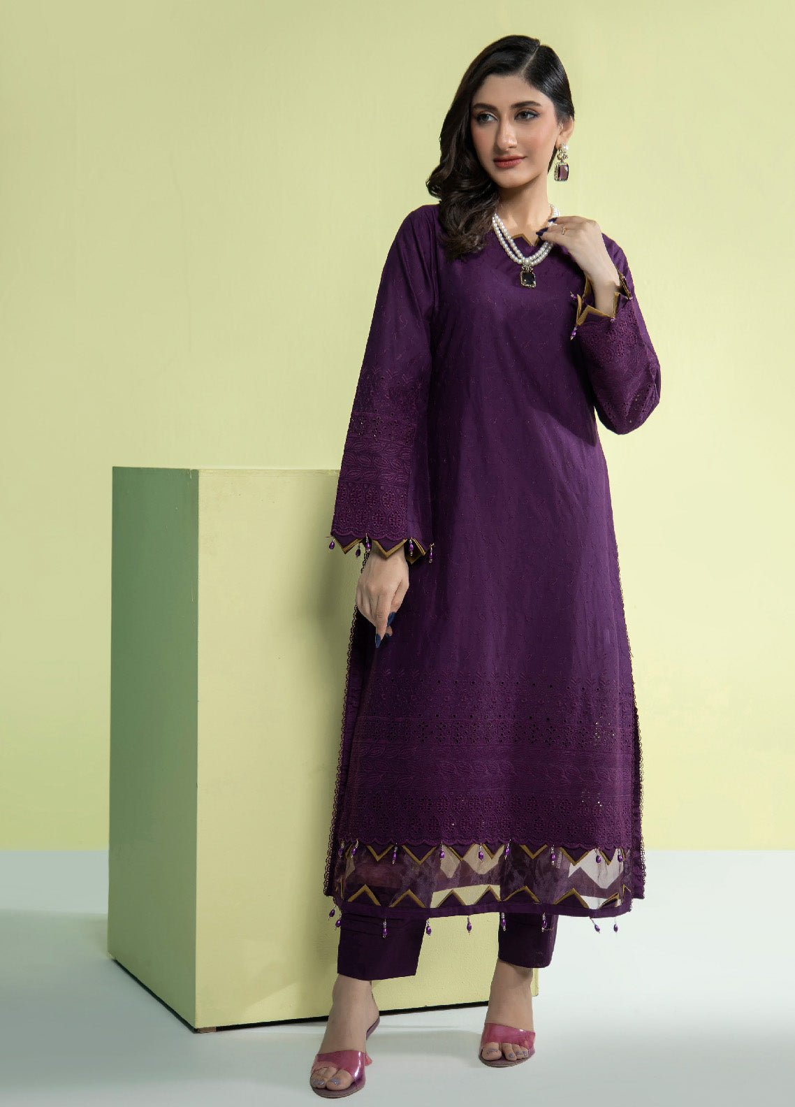Jaza By Schick Schiffli Embroidered Cotton Shirt & Trouser Unstitched Suit S24SSEC-08 Jaza By Schick Schiffli Embroidered Cotton Shirt & Trouser Unstitched Suit S24SSEC-08