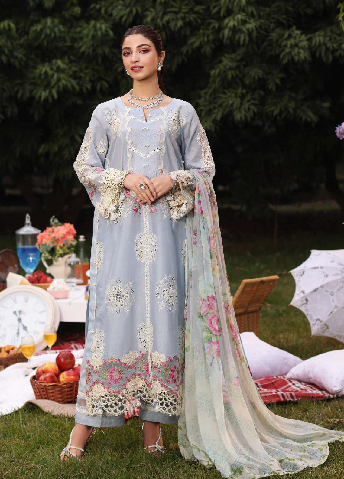 Kahf Festive Luxury Embroidered Lawn 3 Piece Unstitched Suit K24FLL-08A FIRUZA Kahf Festive Luxury Embroidered Lawn 3 Piece Unstitched Suit K24FLL-08A FIRUZA