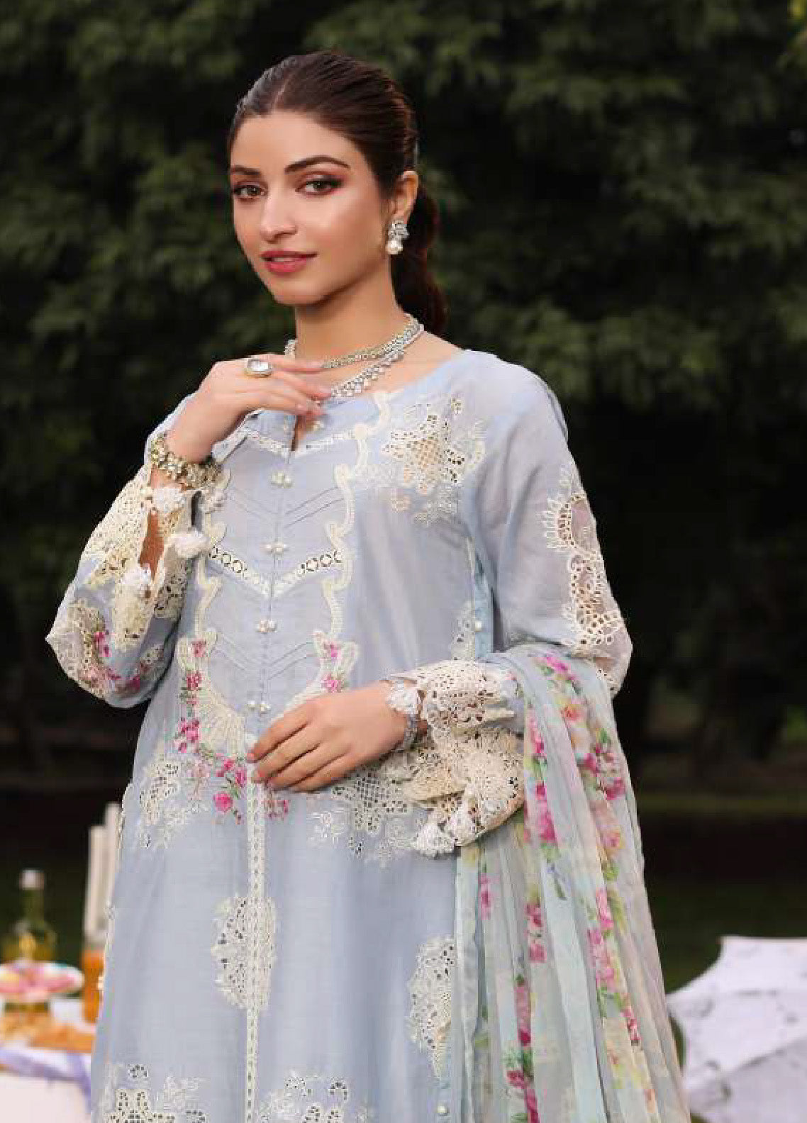 Kahf Festive Luxury Embroidered Lawn 3 Piece Unstitched Suit K24FLL-08A FIRUZA Kahf Festive Luxury Embroidered Lawn 3 Piece Unstitched Suit K24FLL-08A FIRUZA