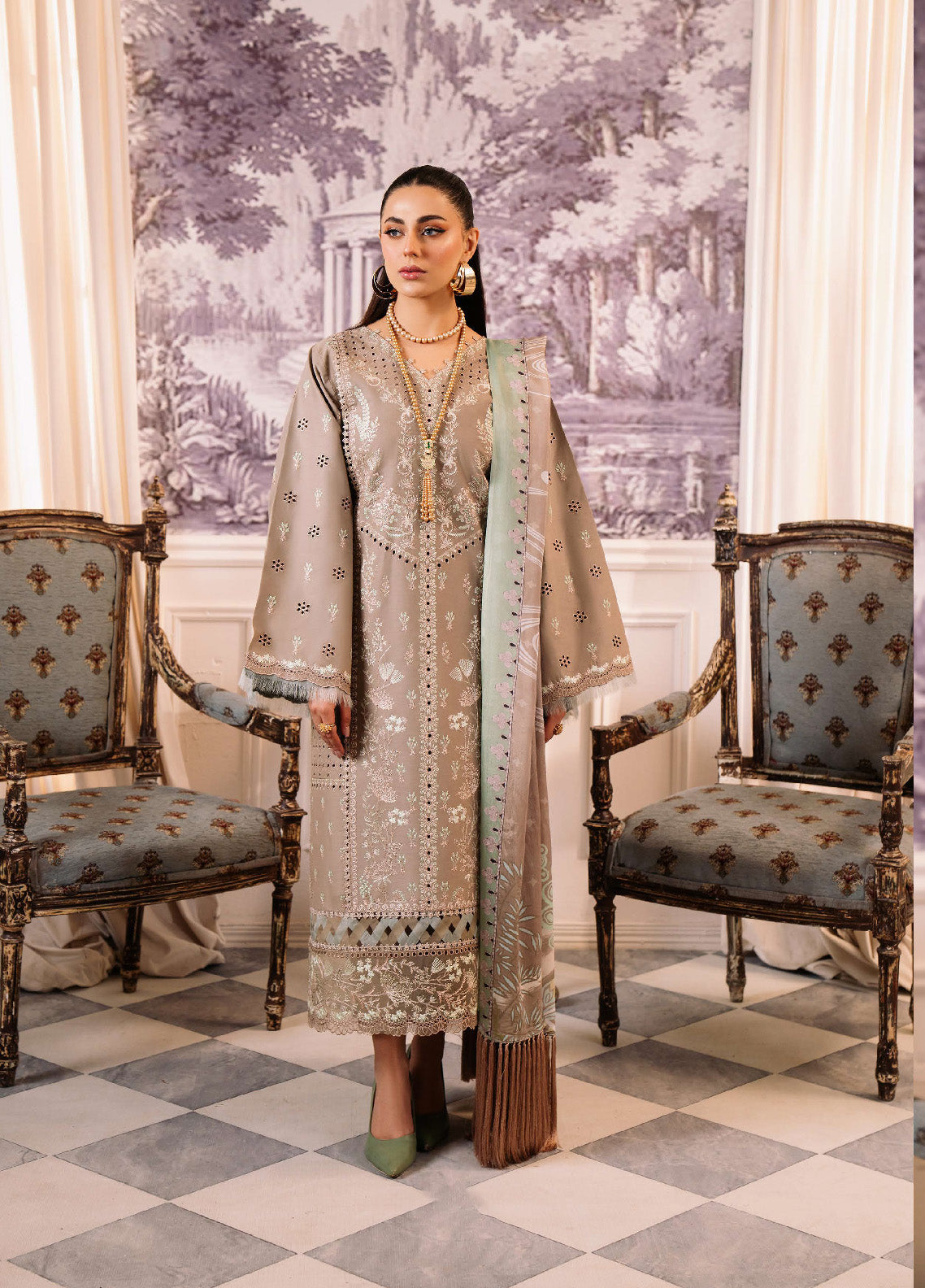 La'Hira By Bin Ilyas Embroidered Spring Lawn 3 Piece Unstitched Suit BI24LHSL-203-A La'Hira By Bin Ilyas Embroidered Spring Lawn 3 Piece Unstitched Suit BI24LHSL-203-A