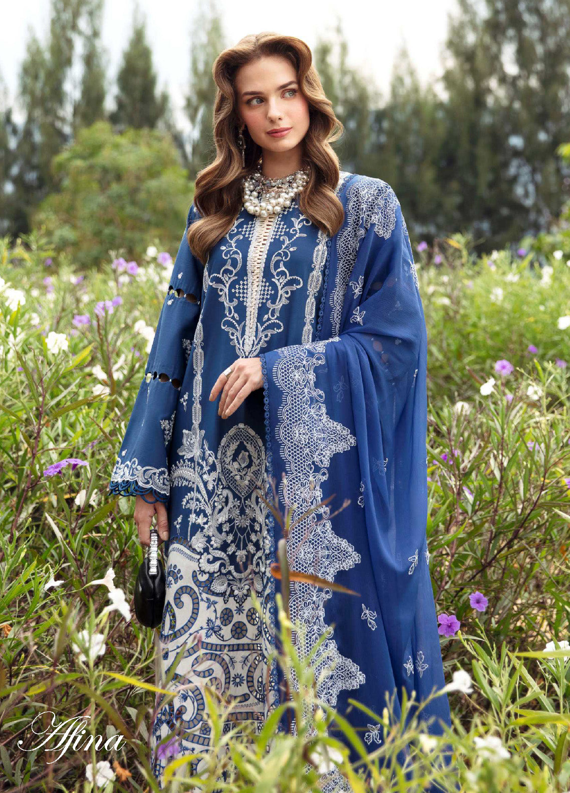 Sable Vogue Luxury Embroidered Lawn 3 Piece Unstitched Suit SV24LL-09 AFINA Sable Vogue Luxury Embroidered Lawn 3 Piece Unstitched Suit SV24LL-09 AFINA