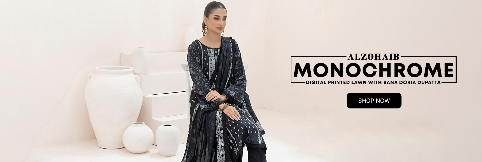Monochrome By Alzohaib Digital Printed Lawn Collection 2024