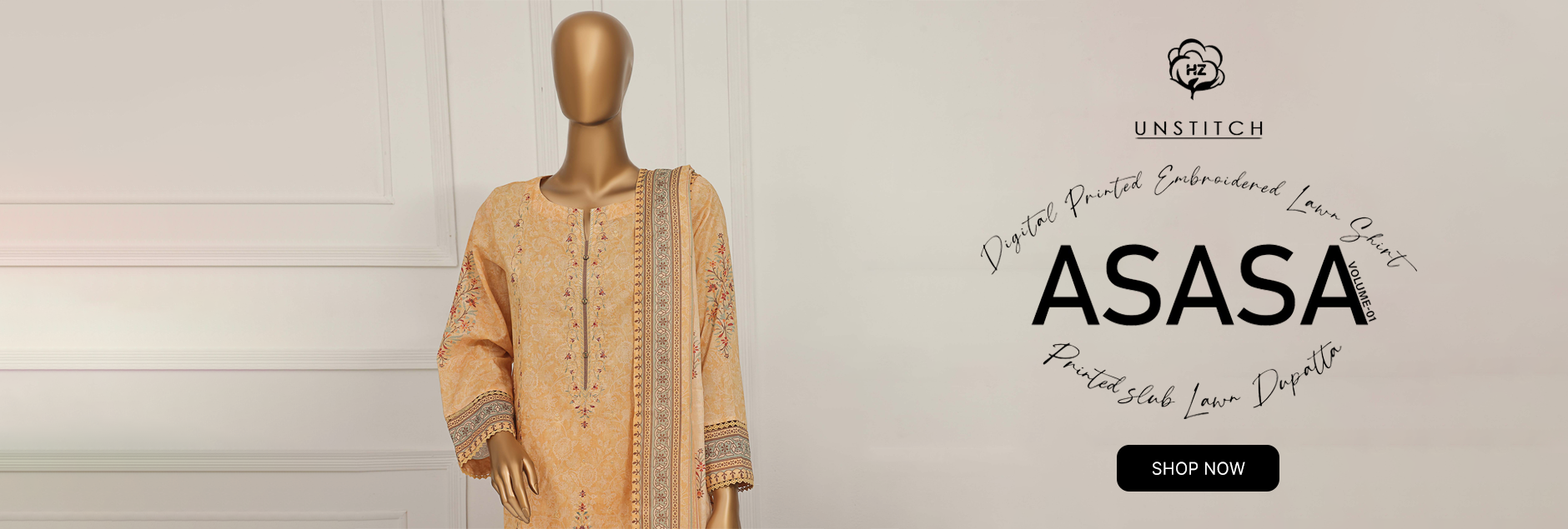 Asasa HZ Textile Digital Printed Embroidered Lawn Unstitched Collection 2025 Vol-01