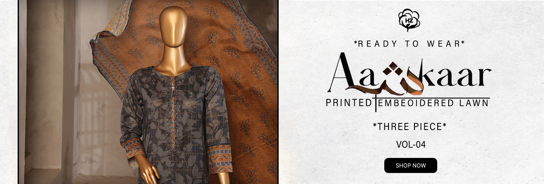 Aashkaar By HZ Textile Embroidered Lawn 3Pcs Pret Collection 2025 Vol-04