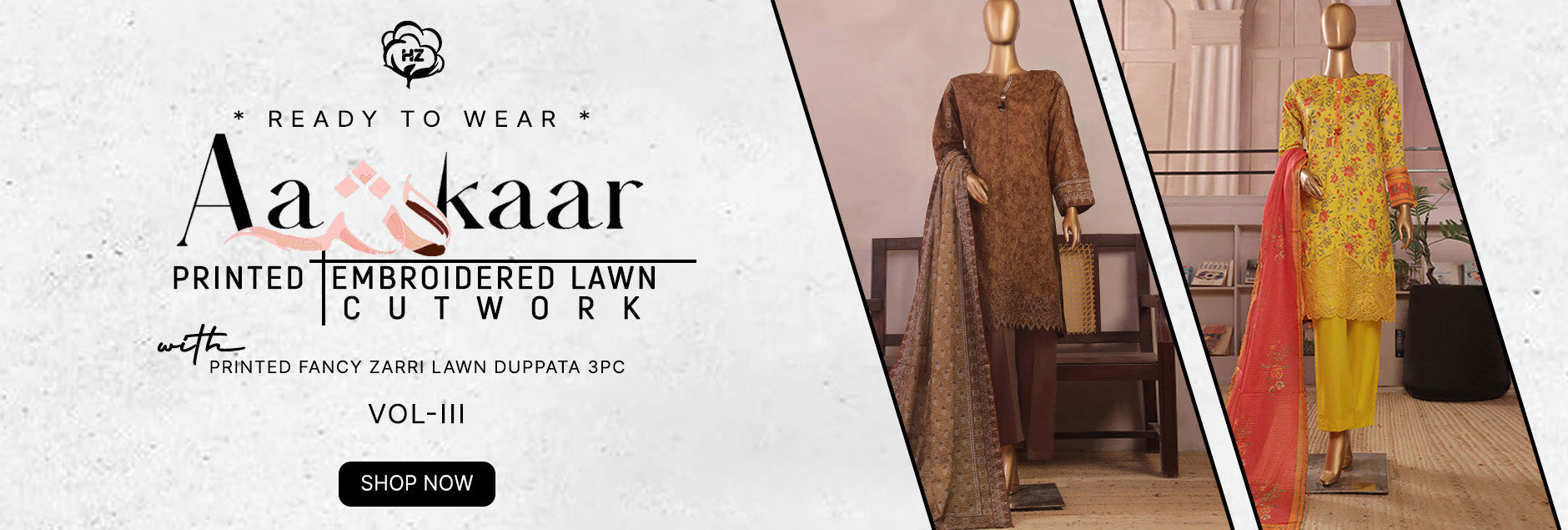 Aashkaar By HZ Textile Embroidered Cutwork Lawn 3Pcs Pret Collection 2025 Vol-03