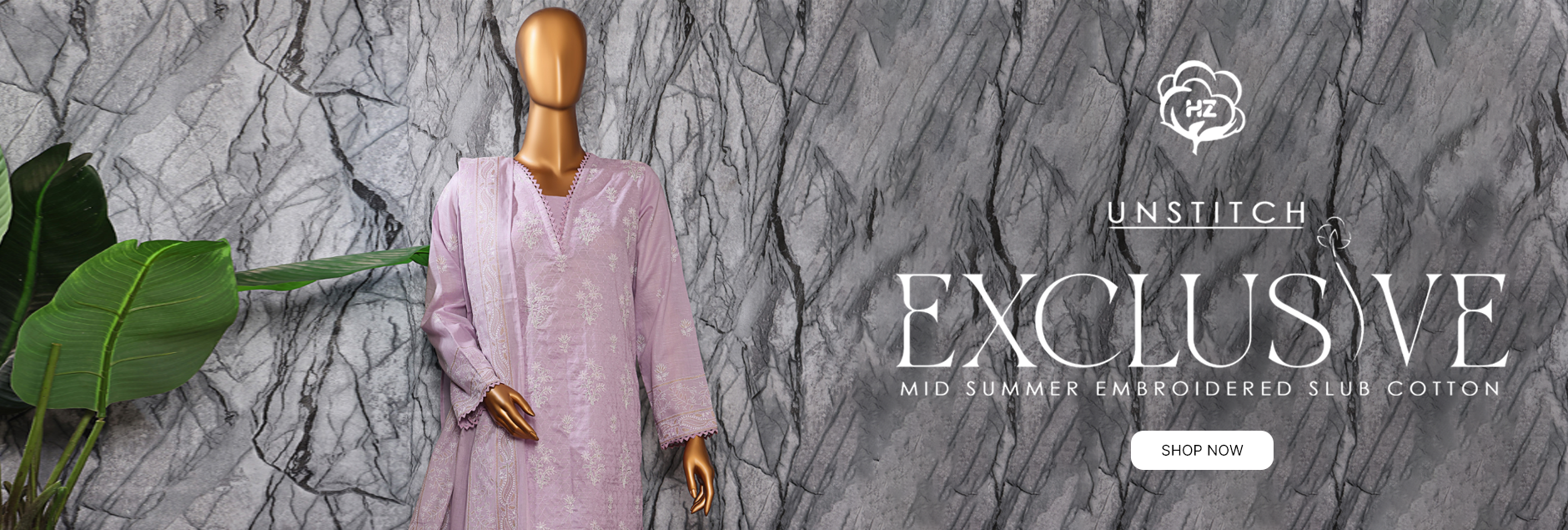 HZ Textiles Exclusive Mid Summer Embroidered Slub Cotton Unstitched Collection 2025