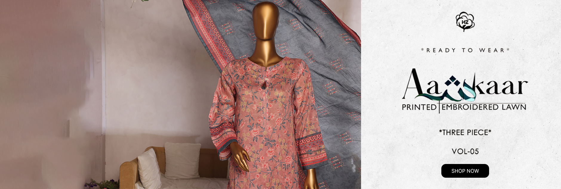 Aashkaar By HZ Textile Embroidered Lawn 3Pcs Pret Collection 2025 Vol-05
