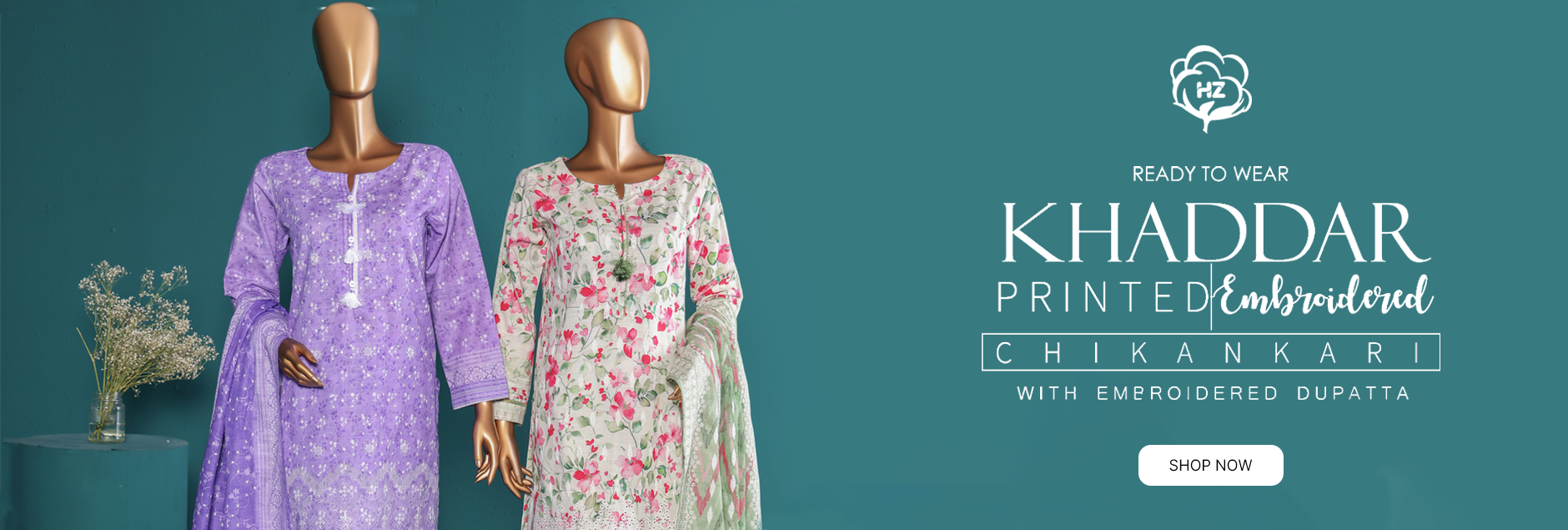 HZ Textile Khaddar Embroidered Chikankari 3Pcs Pret Collection 2024