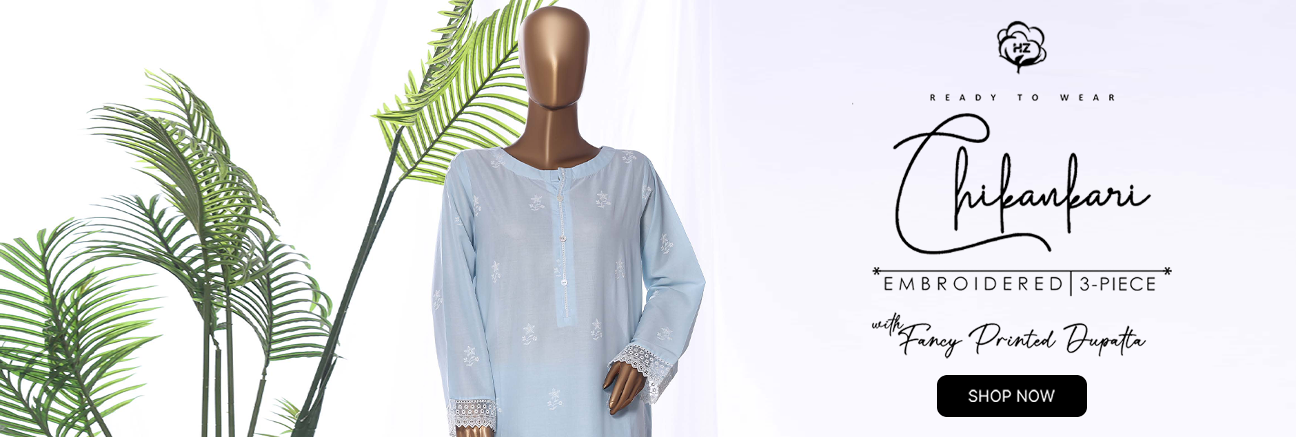 HZ Textile Chikankari Embroidered 3Pcs Stitched Collection 2026