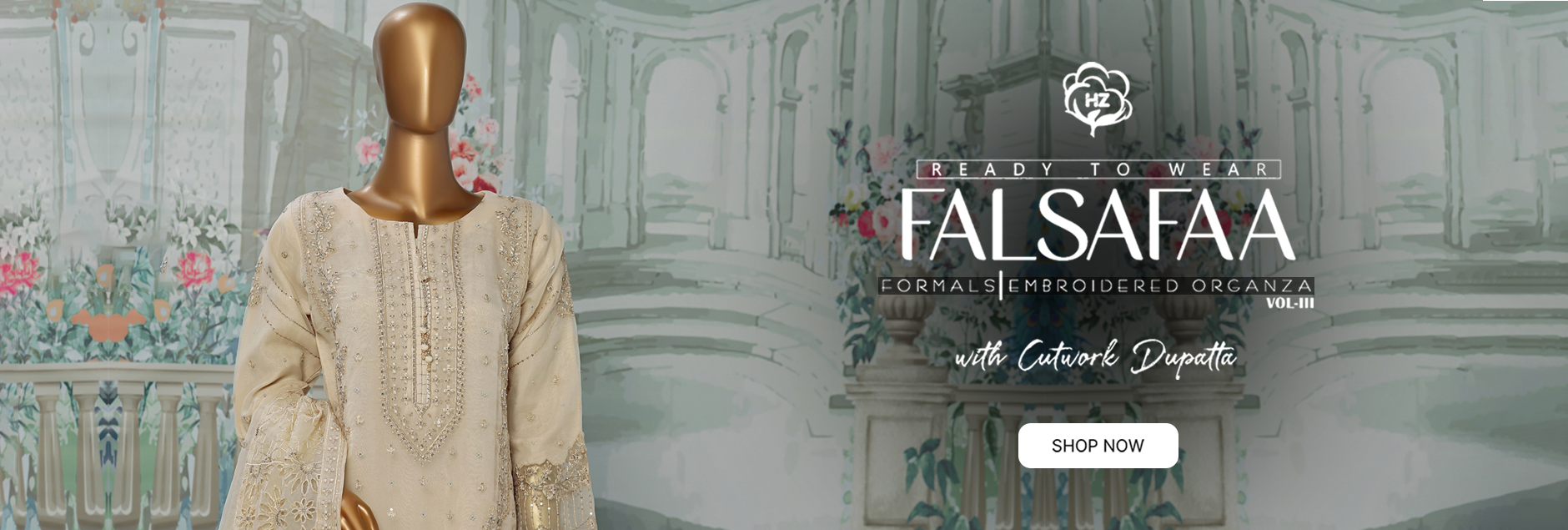 Falsafaa By HZ Textile Formals Embroidered Organza Stitched Collection 2024 Vol-03