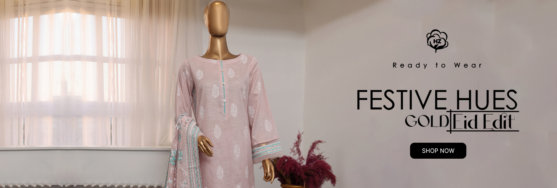 Festive Hues By HZ Textile Gold Eid 3Pcs Pret Edit 2025