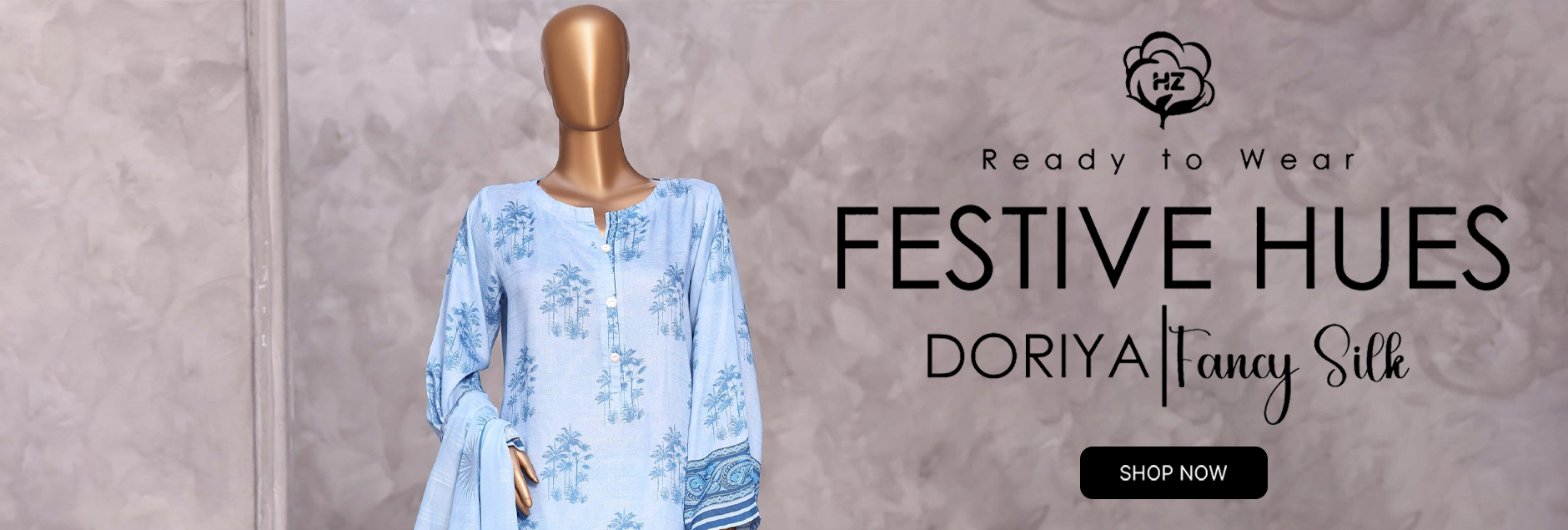 Festive Hues By HZ Textiles Doriya Fancy Silk 3Pcs Stitched Collection 2026