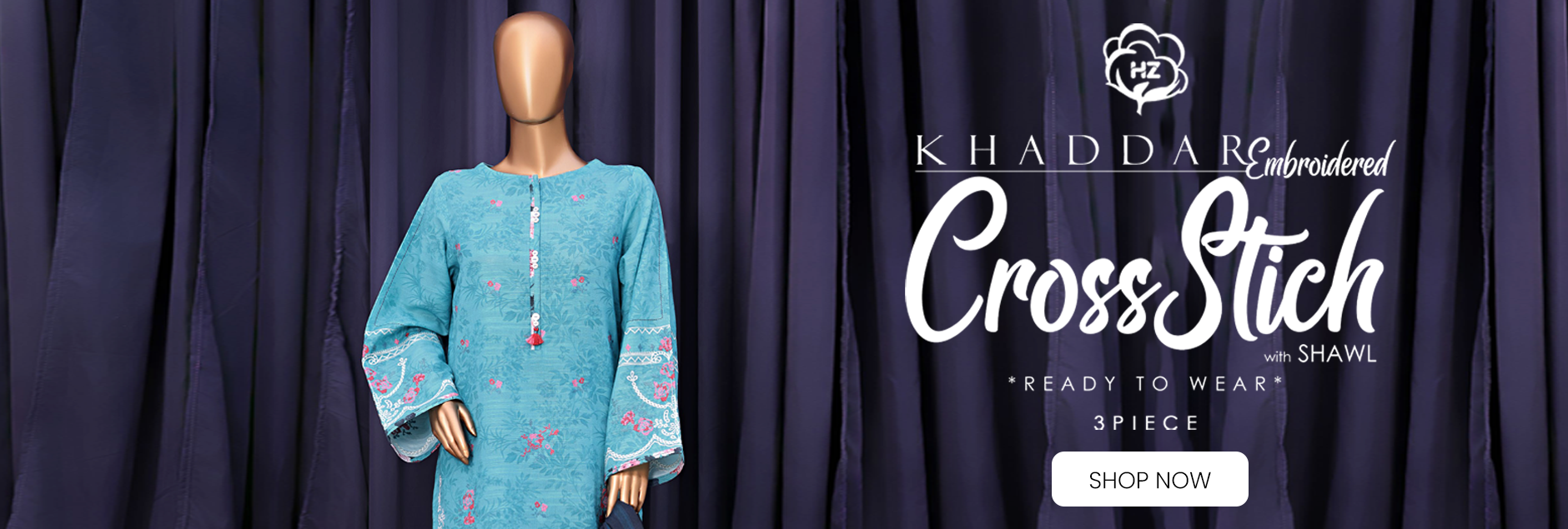 Cross Stitch By HZ Textiles Embroidered Khaddar 3Pcs Stitched Collection 2025