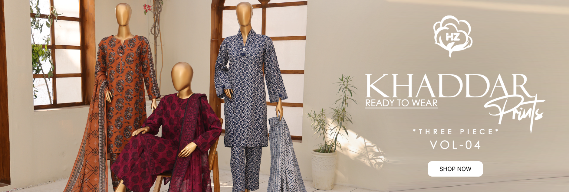 Khaddar Prints By HZ Textile 3Pcs Stitched Collection 2025 Vol-04