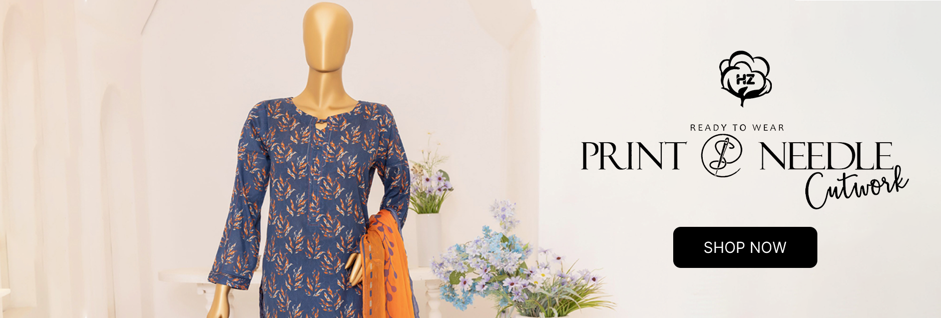 HZ Textile Print & Needle Cutwork Lawn 3Pcs Stitched Collection 2024