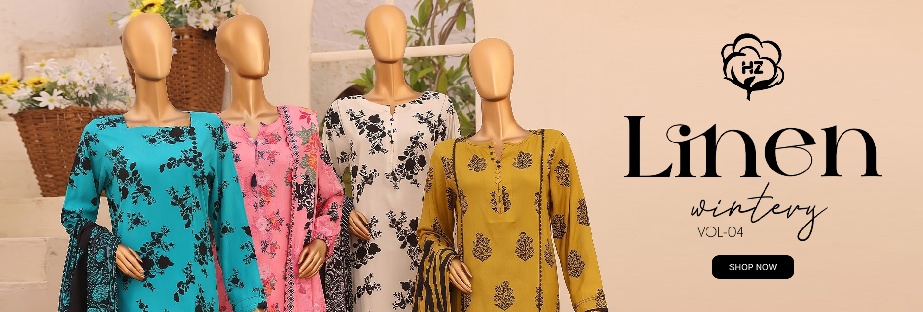 HZ Textile Wintry Linen Unstitched Collection 2026 Vol-04