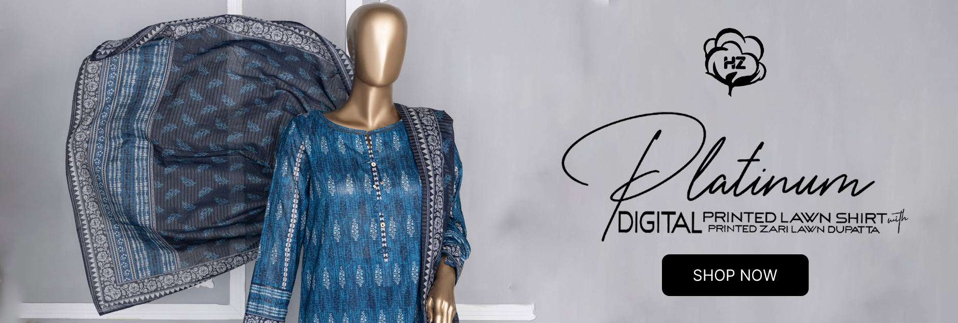HZ Textile Platinum Digital Printed Lawn With Zari Dupatta Collection 2024