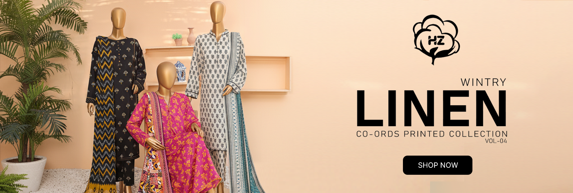 HZ Textiles Wintry Linen Co-Ords Printed Unstitched Collection 2025 Vol-04