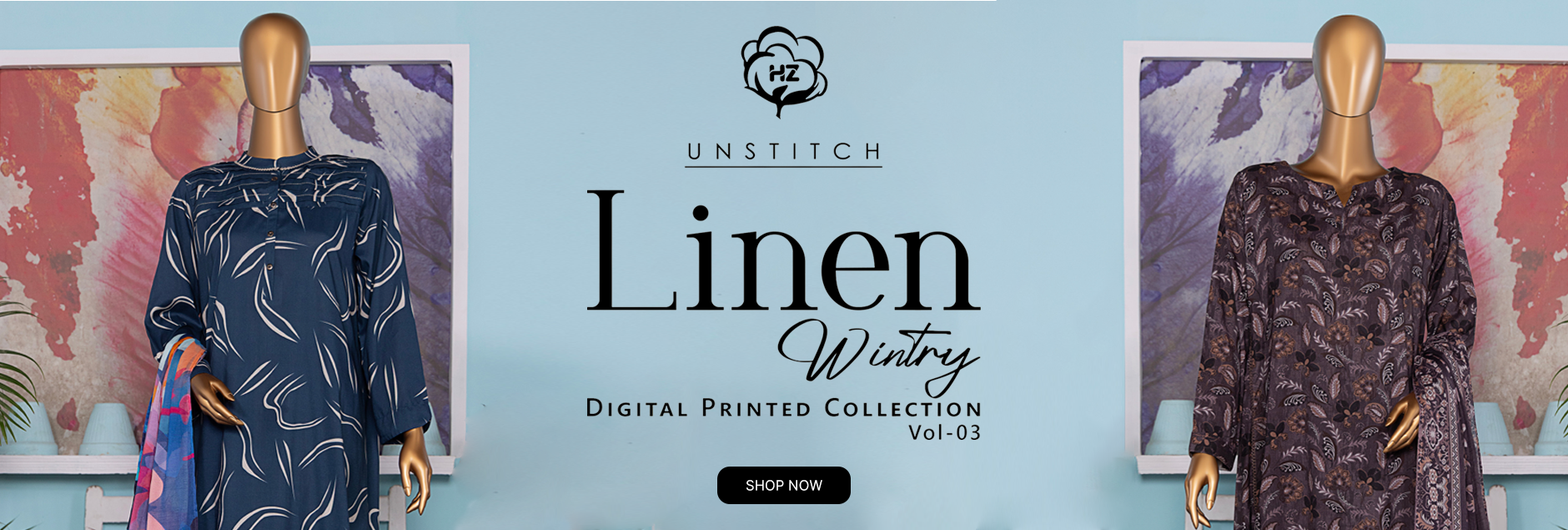HZ Textiles Linen Wintry Digital Printed Unstitched Collection 2025 Vol-03