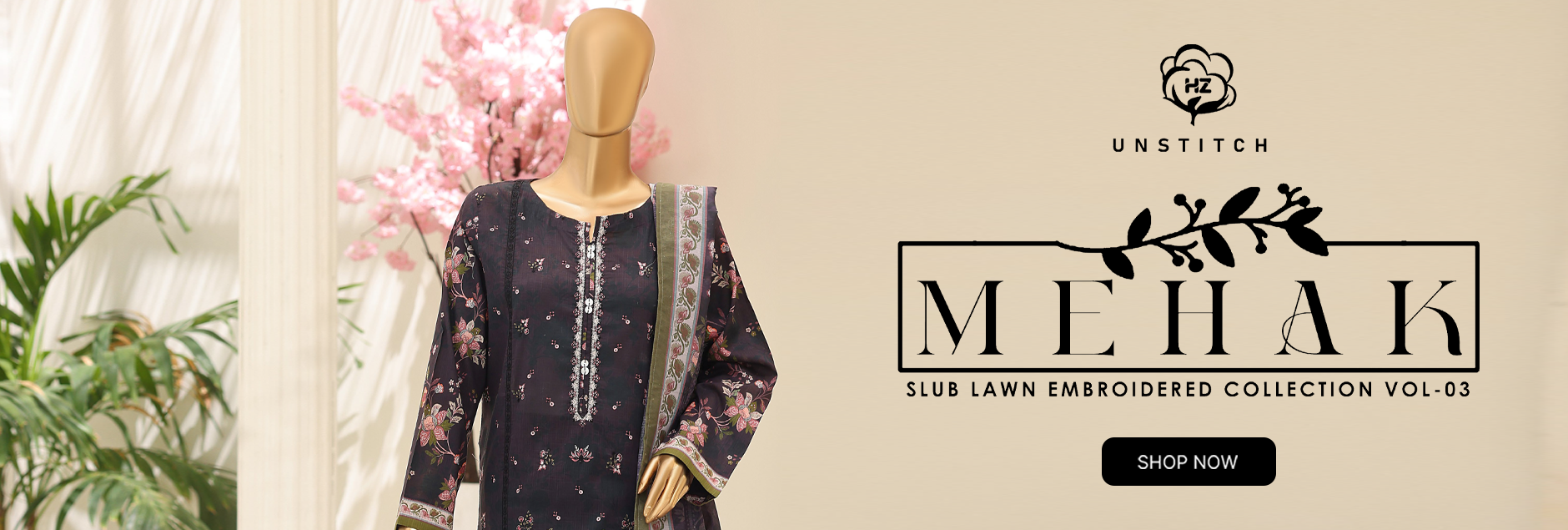 Mehak By HZ Textile Embroidered Slub Lawn Unstitched Collection 2026 Vol-03