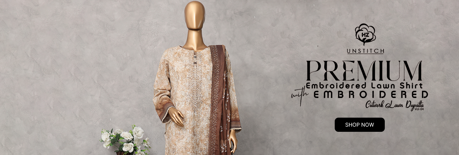 HZ Textile Premium Embroidered Lawn Unstitched Collection 2025 Vol-03