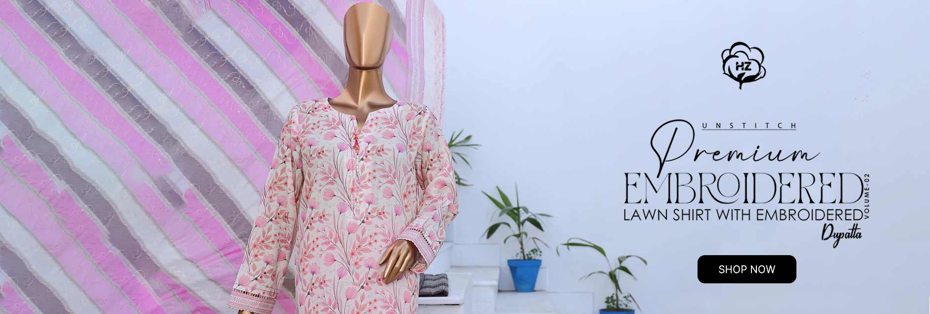 HZ Textile Premium Embroidered Lawn Unstitched Collection 2025 Vol-02