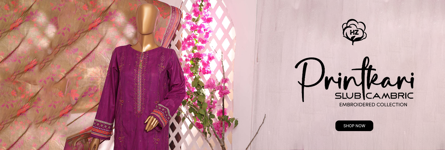 HZ Textile Printkari Embroidered Slub Cambric Unstitched Collection 2024
