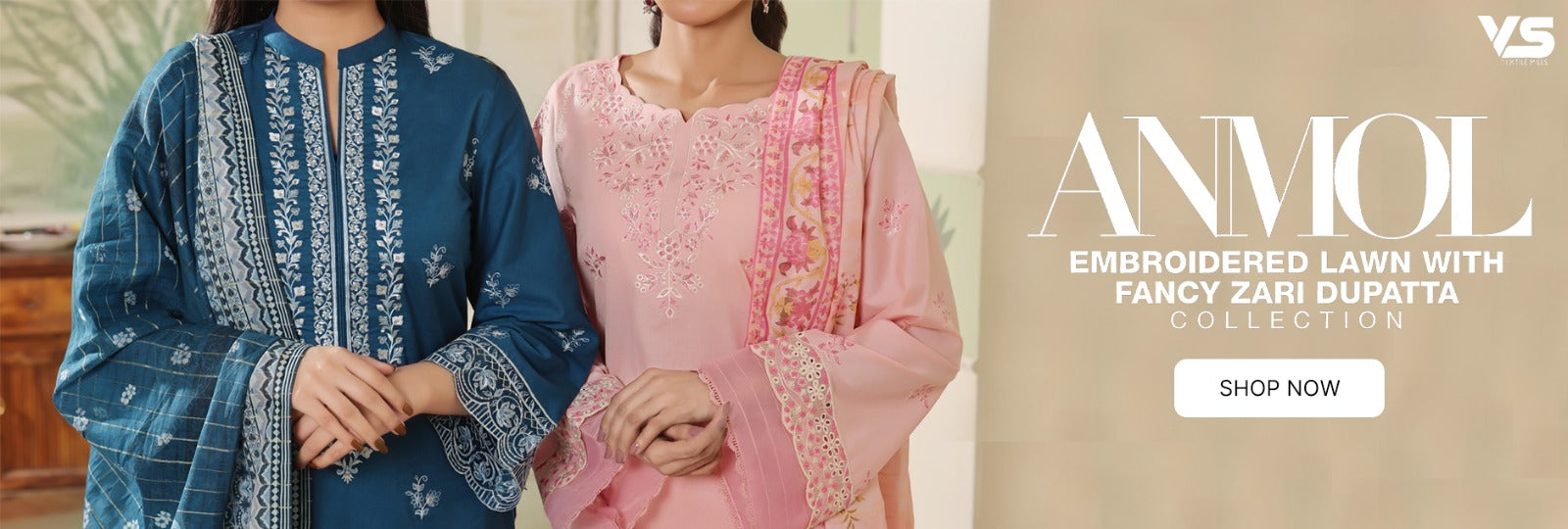 Anmol By VS Textile Embroidered Lawn With Fancy Zari Dupatta Collection 2024