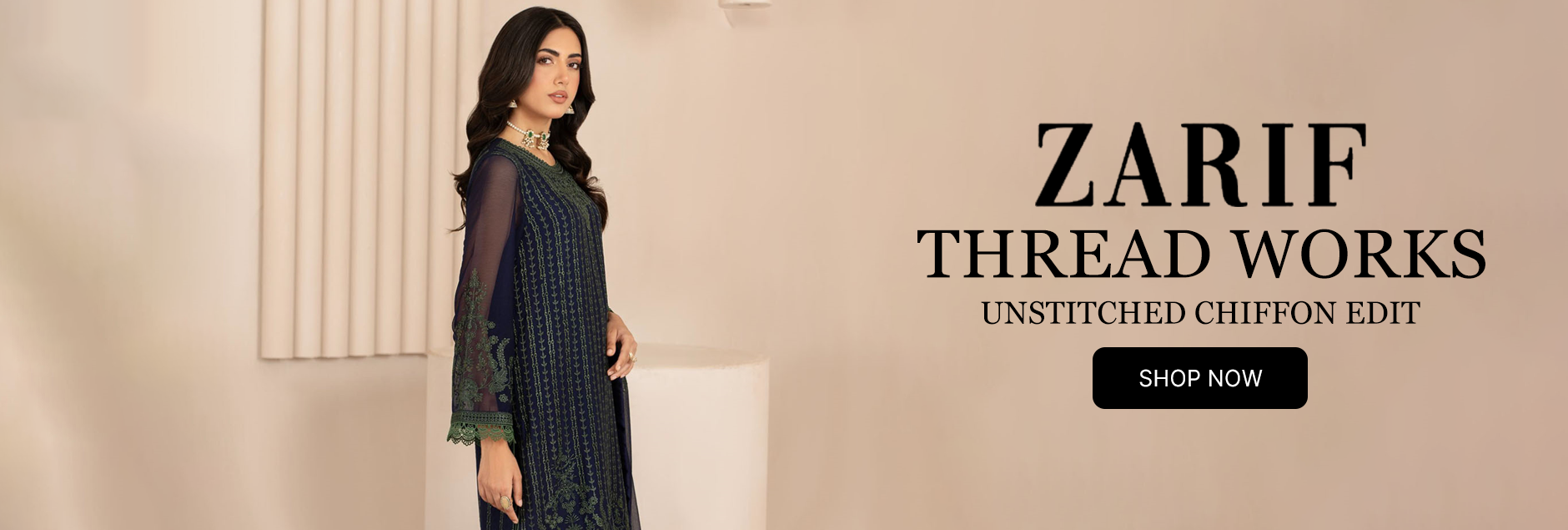 Zarif Thread Works Unstitched Chiffon Edit 2024