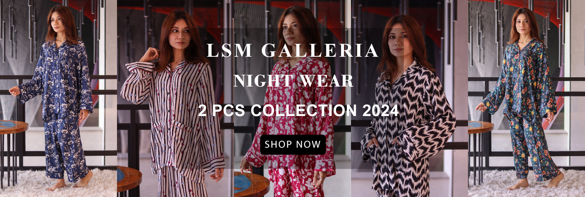 LSM Galleria Night Wear Printed Linen 2Pcs Collection 2024