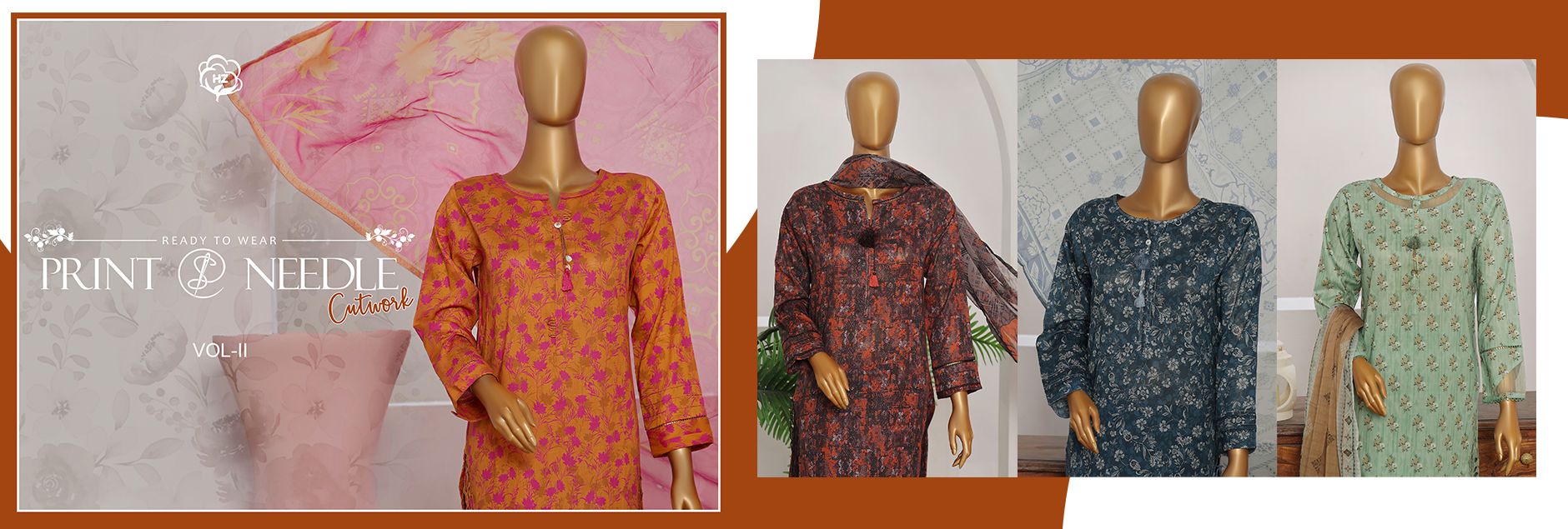 HZ Textile Print & Needle Cutwork Stitched Collection 2024 Vol-02