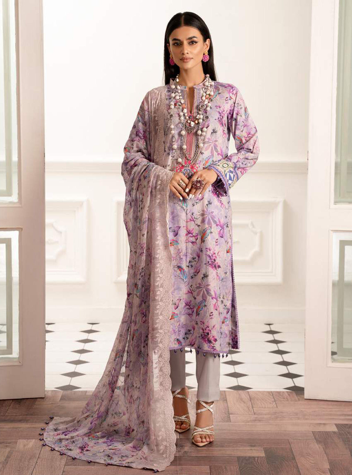 D#02 AlZohaib Sunshine Bloom Printed Bamber Chikankari Dupatta 923