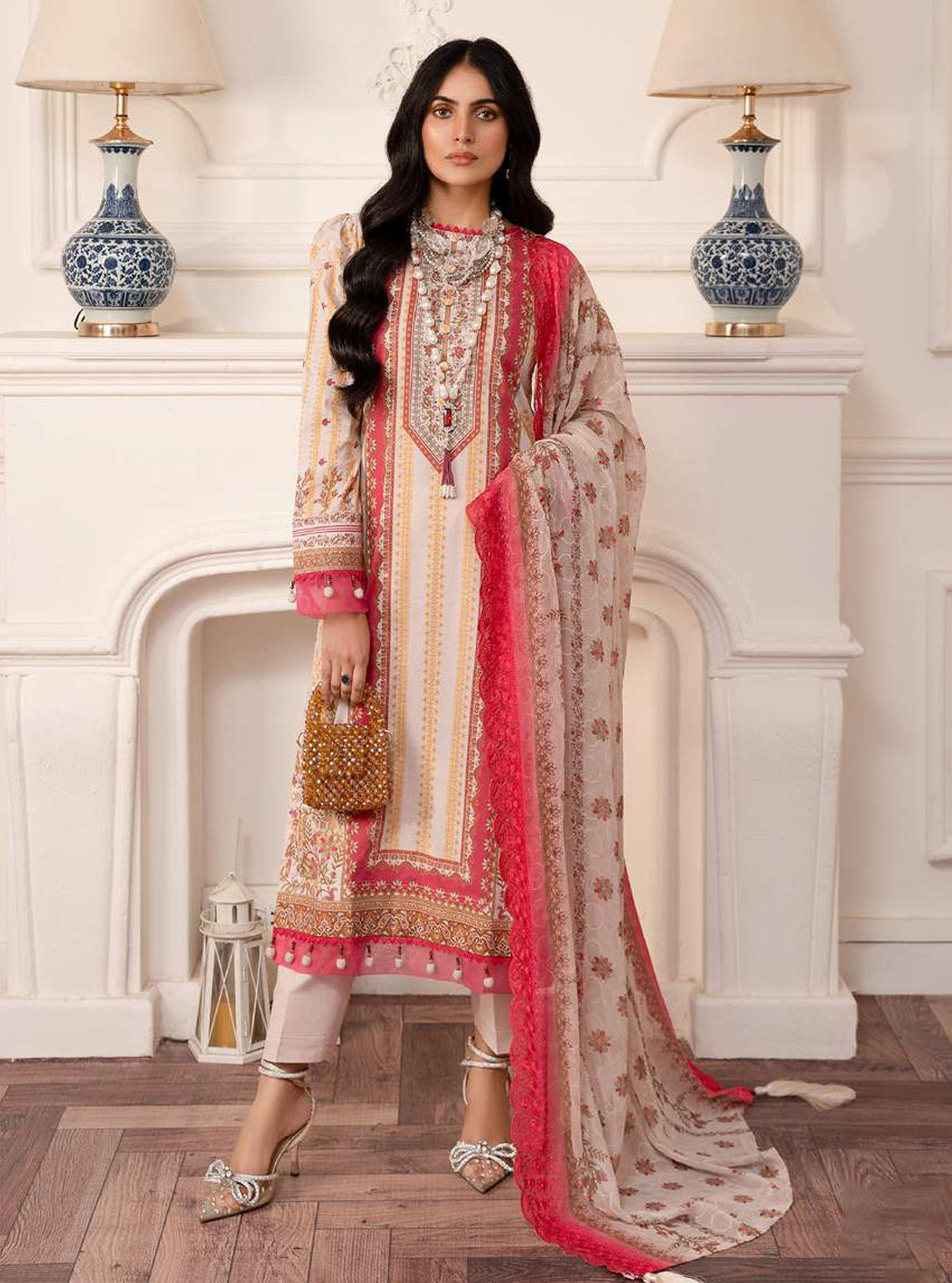 D#09 AlZohaib Sunshine Bloom Printed Bamber Chikankari Dupatta 923