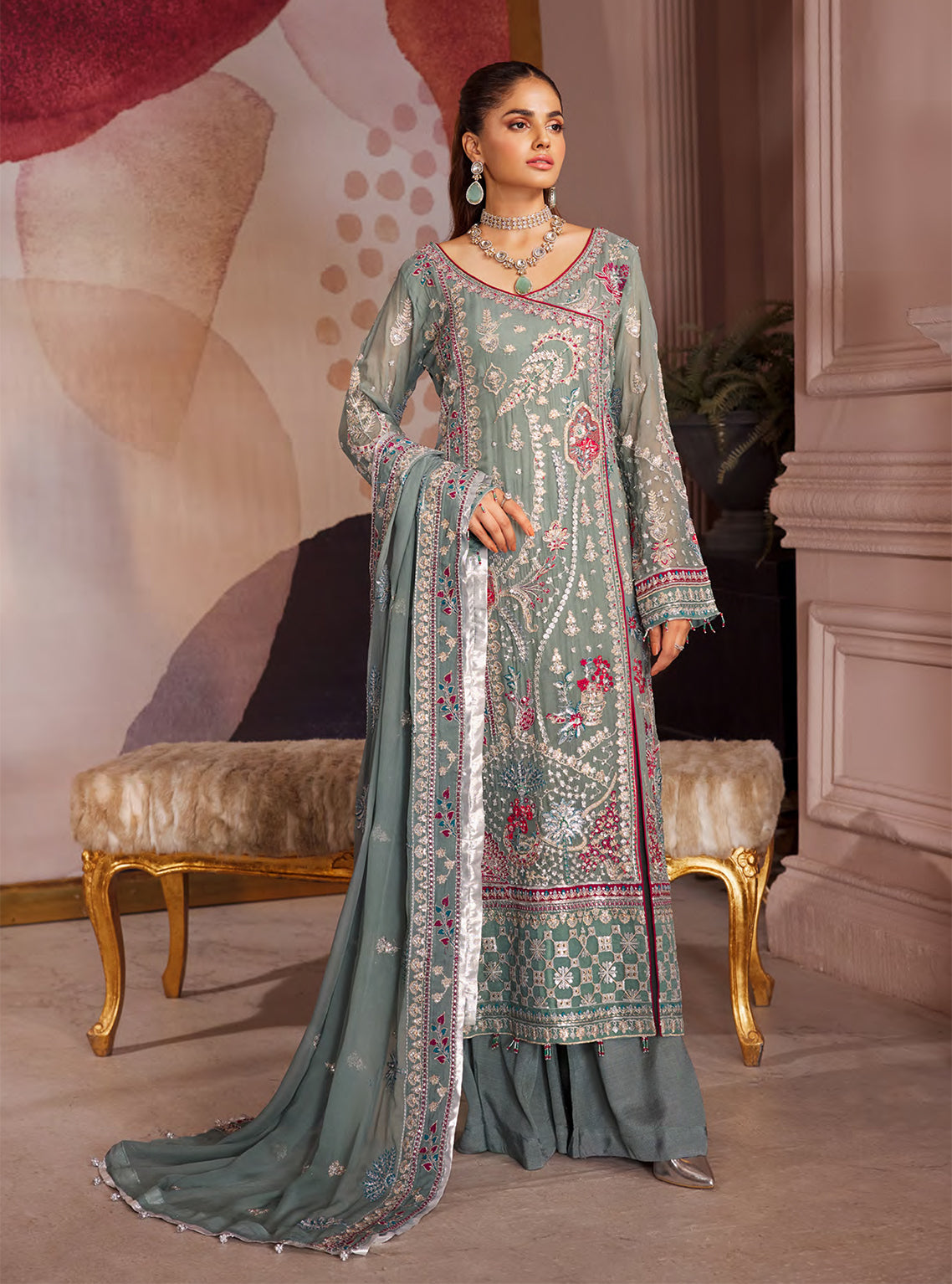 Elaine By Emaan Adeel Embroidered Chiffon Unstitched 3 Piece Suit - 04