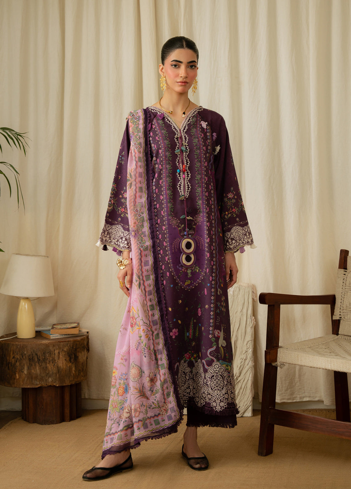 Aabyaan Luxury Embroidered Linen 3 Piece Unstitched Suit ABY26PLL D-AK-05 AMELINE