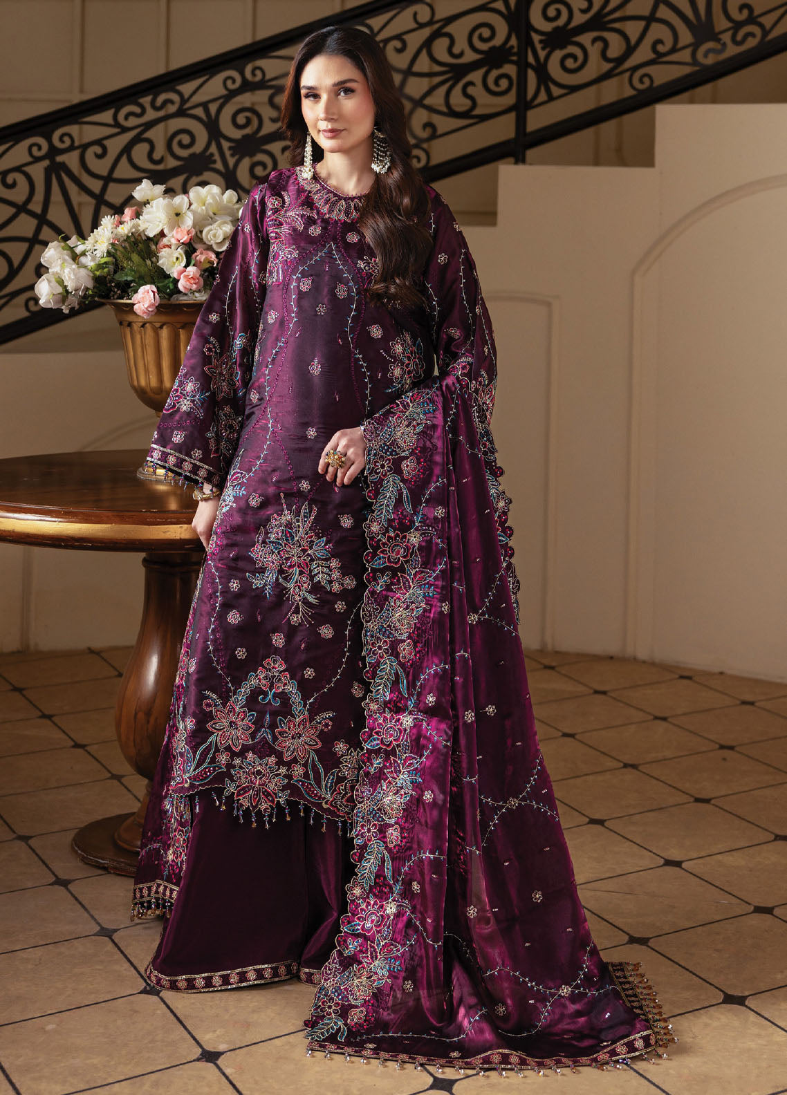 Aaina By Alizeh Fashion Embroidered Raw Silk 3 Piece Unstitched Suit AF26ARLE D-2242 MELISA