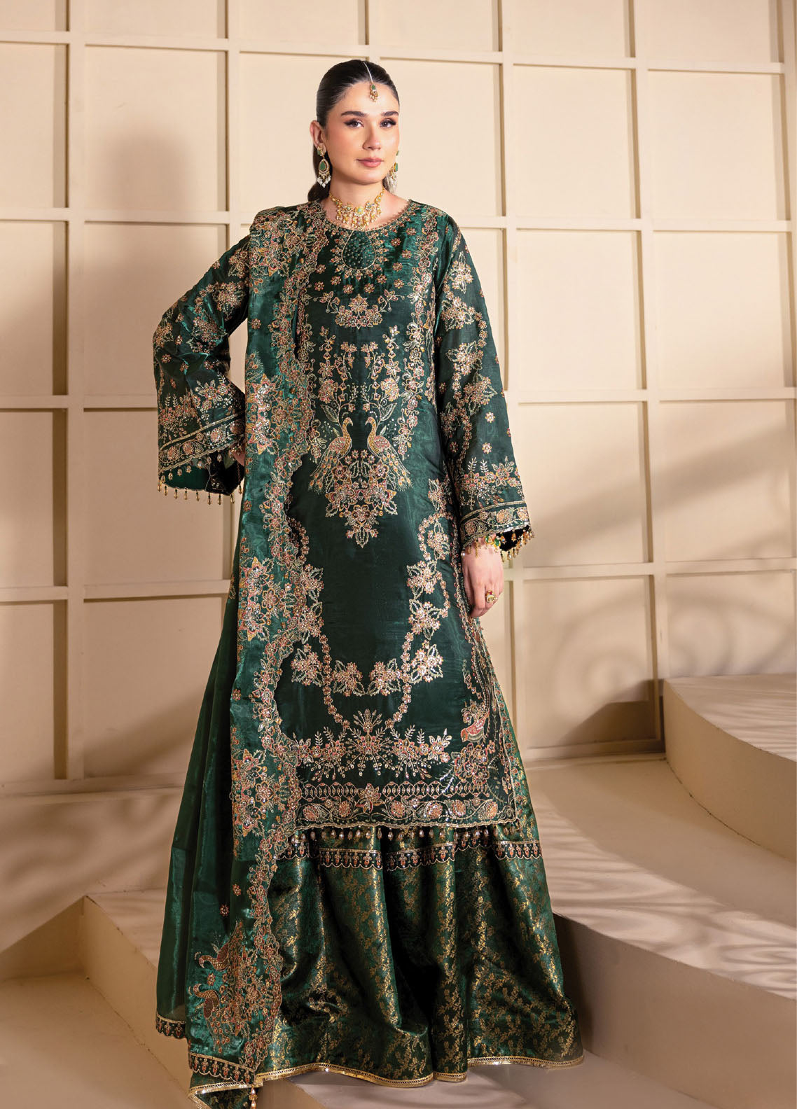 Aaina By Alizeh Fashion Embroidered Raw Silk 3 Piece Unstitched Suit AF26ARLE D-2246 GOTA