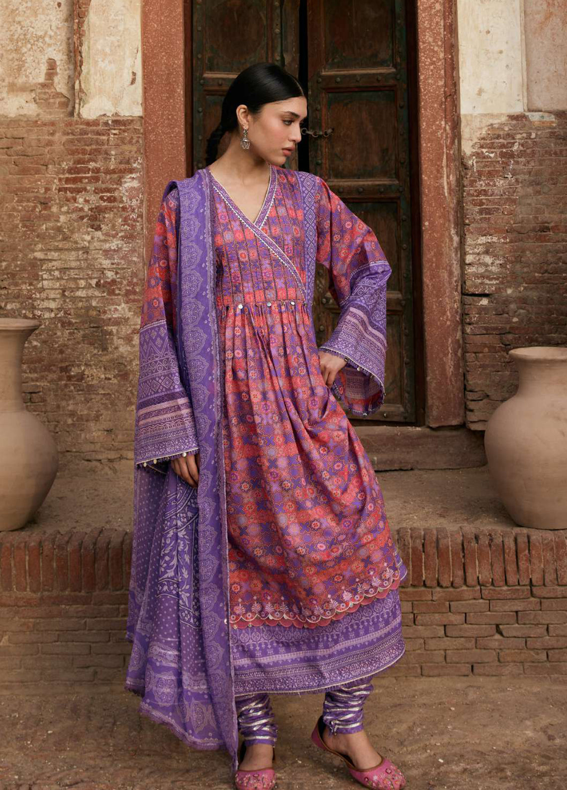 Aangan By Kahf Printed Lawn 3 Piece Unstitched Suit KHF25APC D-3B ZARMEENA
