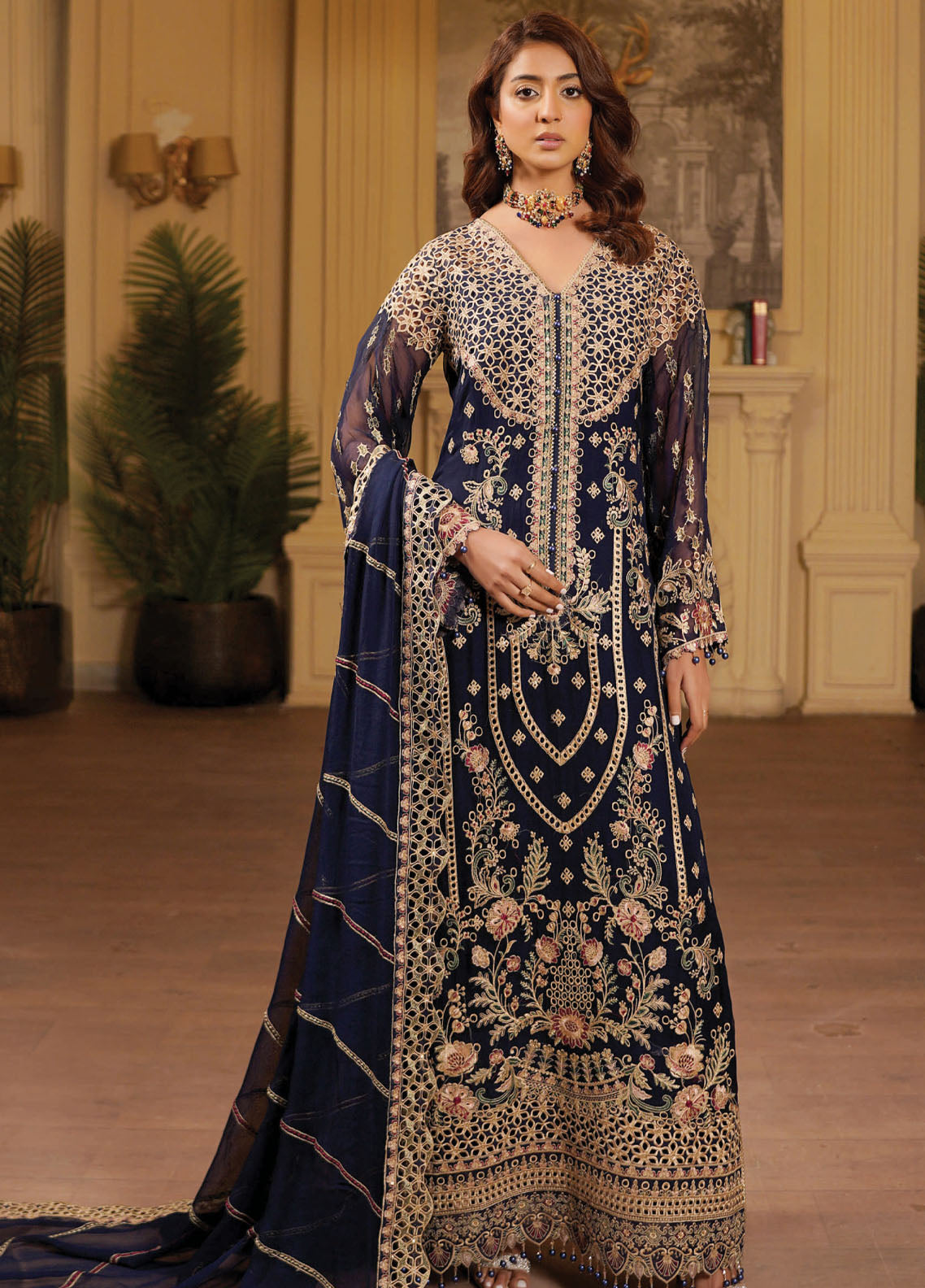 Aarzu By Maryam's Embroidered Chiffon 3 Piece Unstitched Suit MY26AV5 D-A-1103 ATSHI
