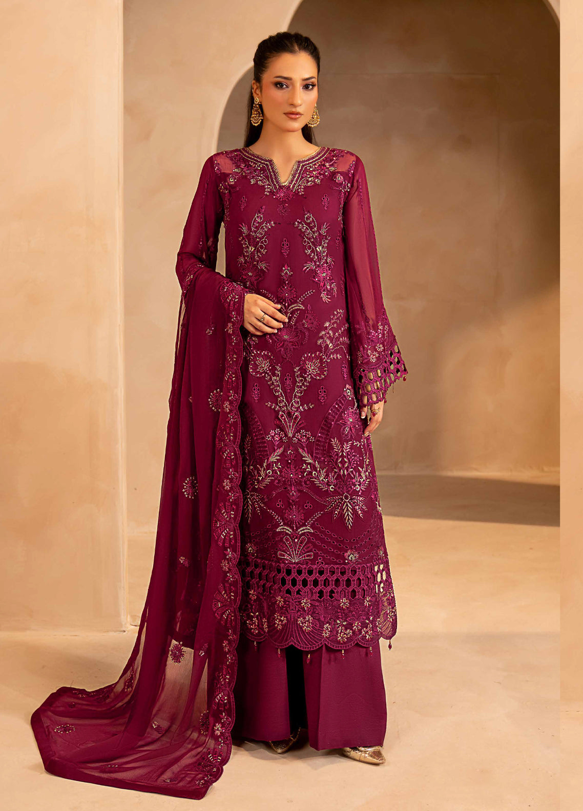 Aarzu By Maryam's Festive Embroidered Chiffon 3 Piece Unstitched Suit MY26AV7 D-A-13004