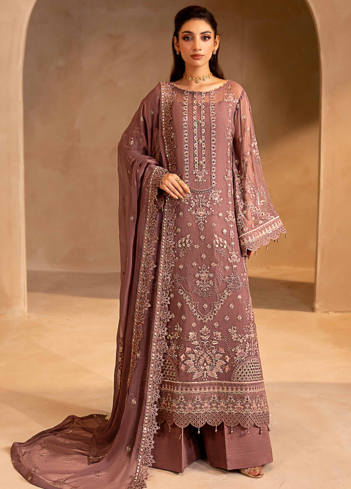 Aarzu By Maryam's Festive Embroidered Chiffon 3 Piece Unstitched Suit MY26AV7 D-A-13007