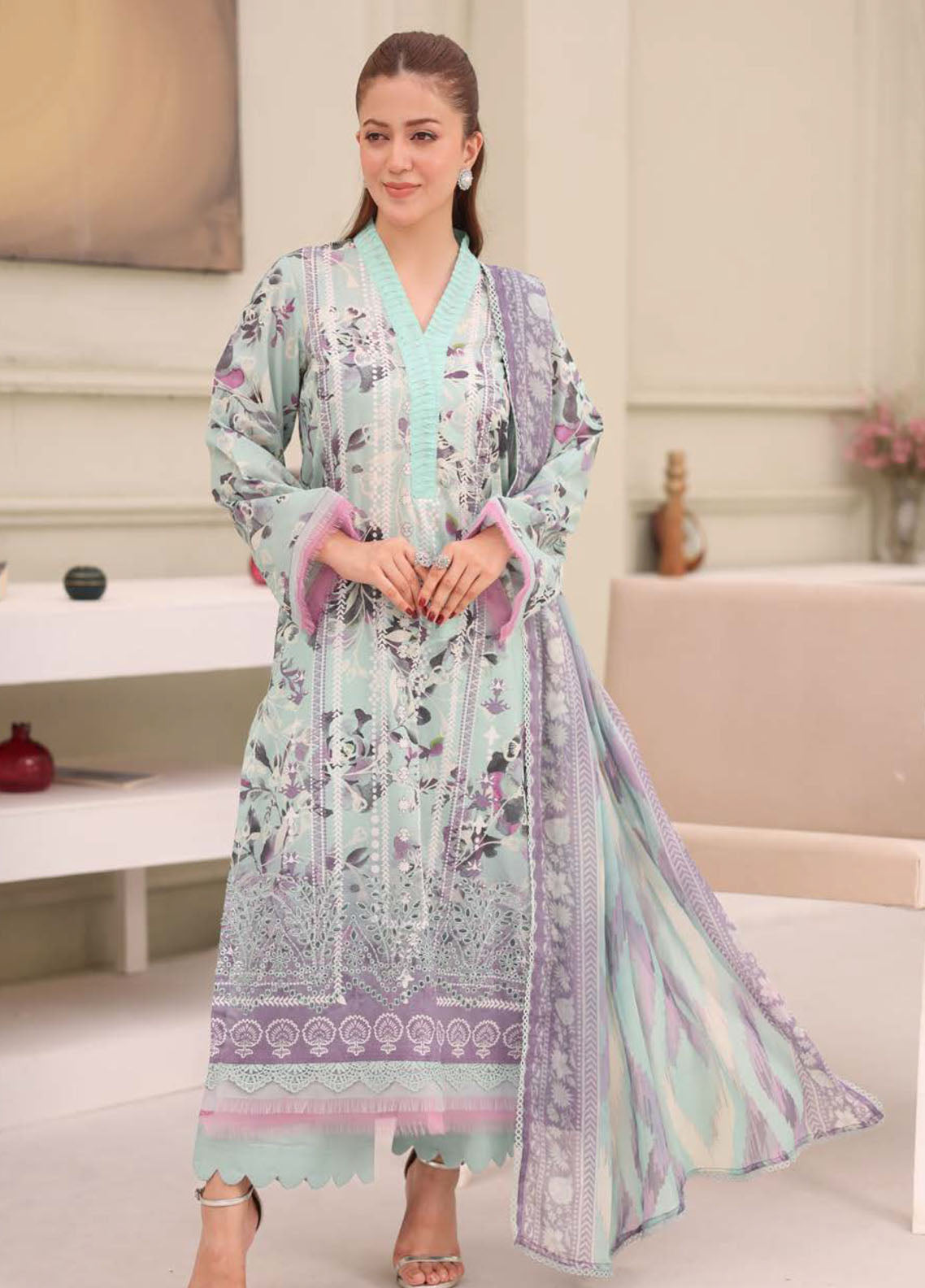 Afreen By Riaz Arts Chikankari Embroidered Lawn Suits Unstitched 3 Piece - RA26ACL AF-247