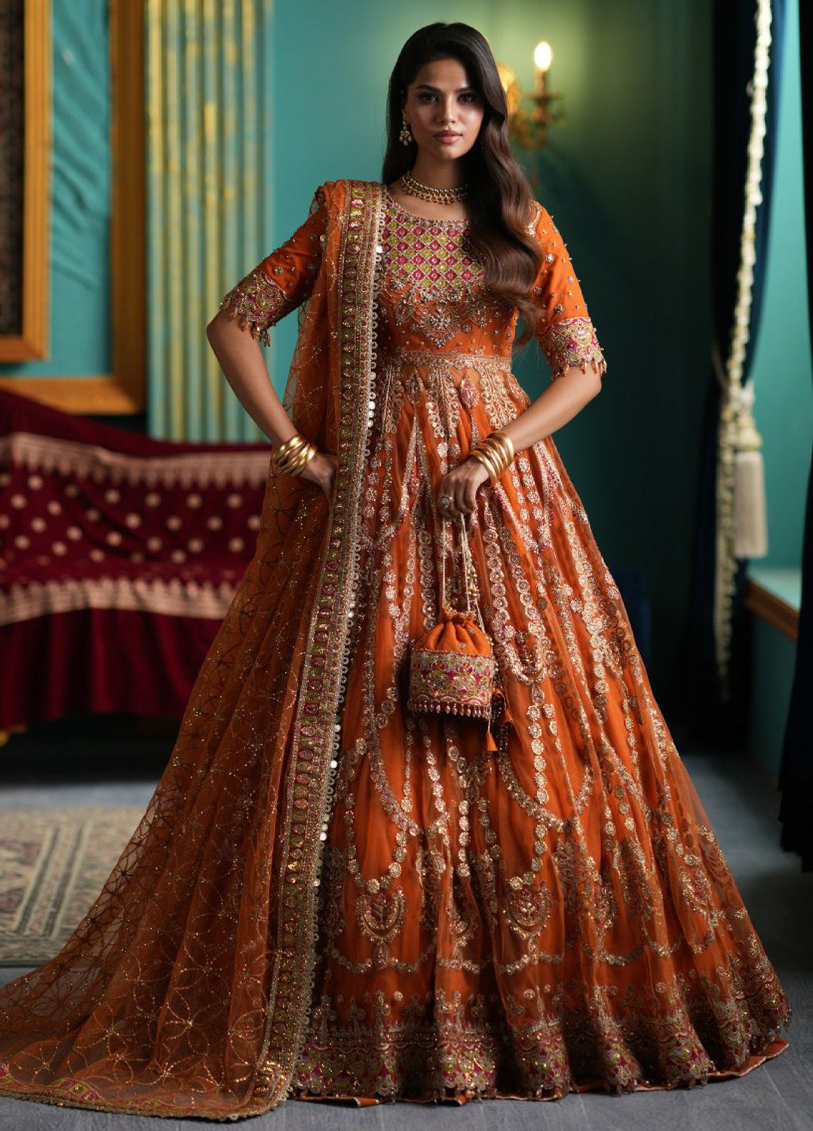 Afsaanah By Zevk Formal Embroidered Net 3 Piece Unstitched Suit ZBP26AV2 D-01 NARANJI