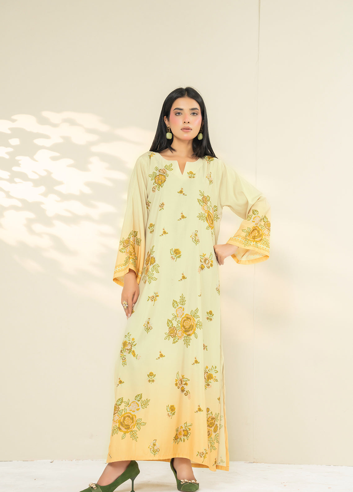Allure Kaftan By Amani Pret Printed Lawn 1 Piece Stitched Kurti AP26AKP D-UR-1111 LUSTRE Yellow - Front View